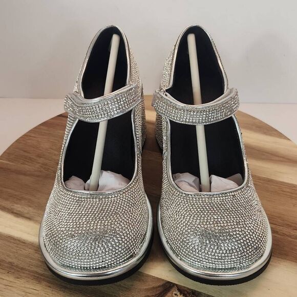 Dolls Kill Desire Me Rhinestone Mary Janes - Silver Women's Size 7 M - Picture 2 of 9
